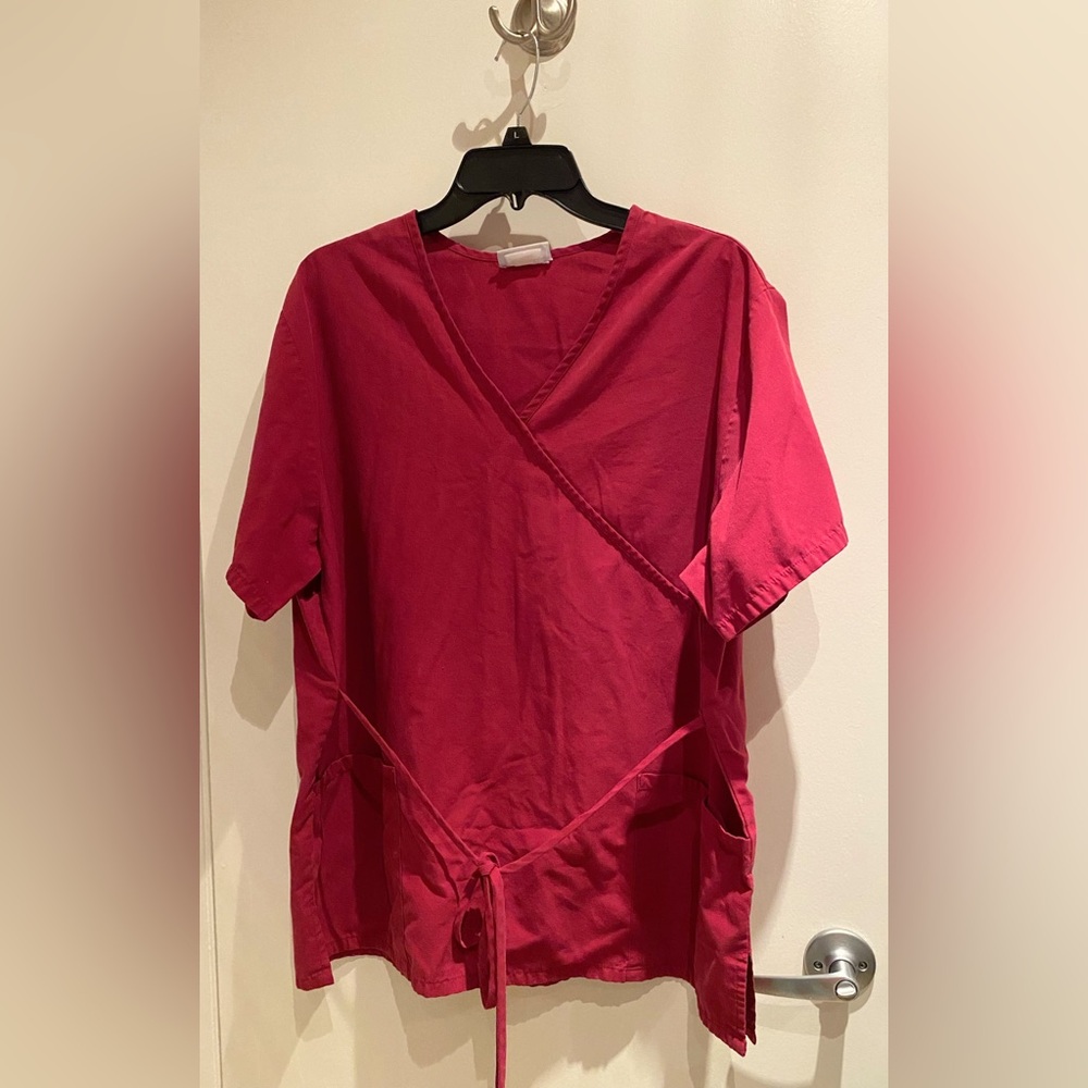 Wrap-Front Scrub Top in Deep Raspberry